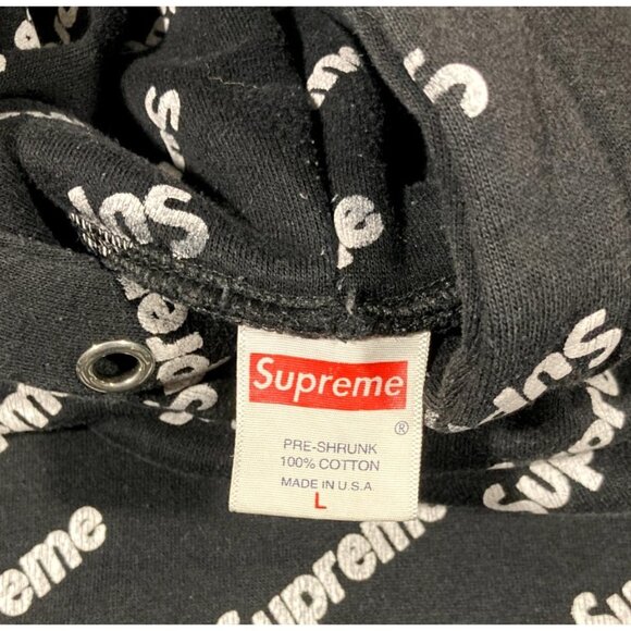 Supreme All Over Print Logo Hoodie Pullover Sweatshirt Youth Large Black Fair - Picture 9 of 12